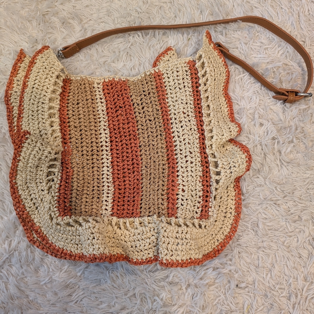 ZARA Woven Straw Shoulder Bag Tan Orange - Picture 3 of 9